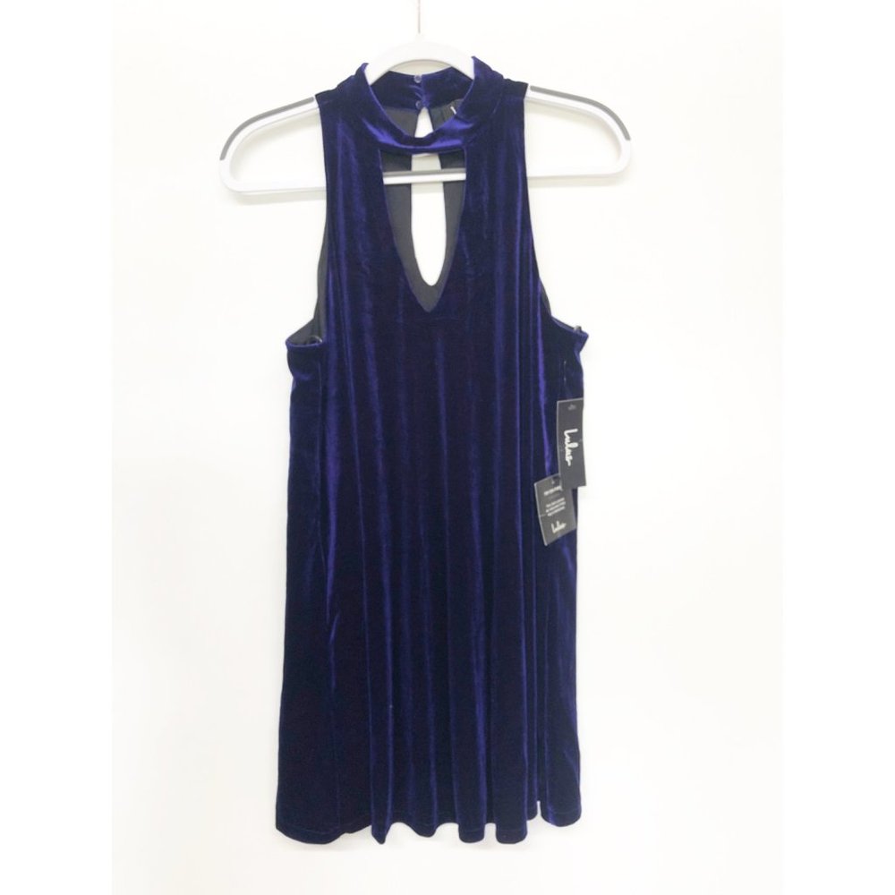 Lulu's Women's Blue Velvet High Neck Mini Dress M